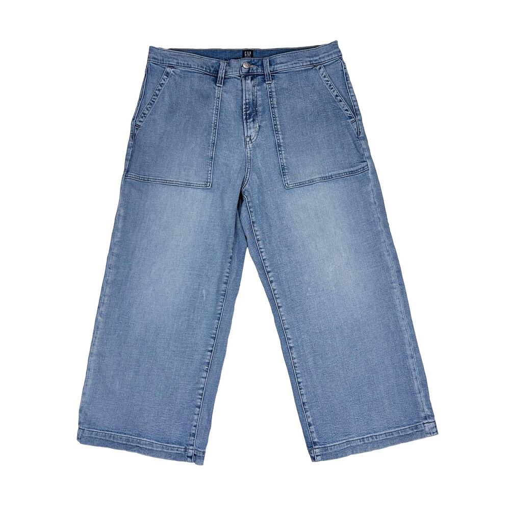 Gap Wide Leg Cropped Jeans Women 18/34 Light Indigo High Rise Ankle Soft Denim